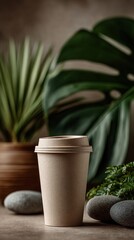 disposable coffee cup standing on a table