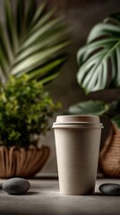 disposable coffee cup standing on a table