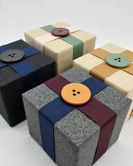 Colorful Decorative Gift Boxes with Stylish Buttons and Unique Textures