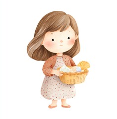 Cute Little Girl Holding a Basket of Seashells