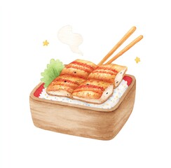Delicious Unagi Don in Wooden Box