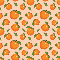 Apricot seamless pattern – cute fruity background with sweet cartoon apricots, botanical summer design for fabric and kitchen decor