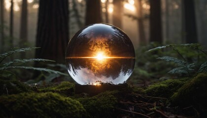 Glowing Orb in Misty Darkness