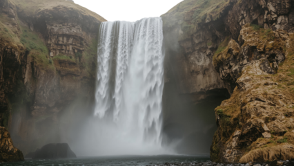 Waterfall Cascading Down a Steep Cliff with Cliffs and Greenery