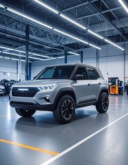Silver SUV in modern garage