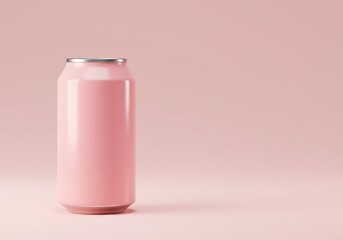 Minimalist pink beverage can on a pastel pink background, modern and clean mockup template for branding, packaging, or advertising presentations.