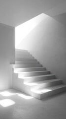 Ethereal view of a sunlit modern staircase in a minimalist interior, representing a journey towards success and the future.