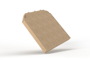 Realistic 3d pizza packaging mockup template. Empty delivery food carton cardboard kraft texture square box container isolated on background. For branding restaurant delivery, fast food lunch and ads