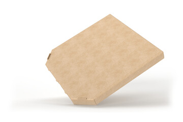 Realistic 3d pizza packaging mockup template. Empty delivery food carton cardboard kraft texture square box container isolated on background. For branding restaurant delivery, fast food lunch and ads