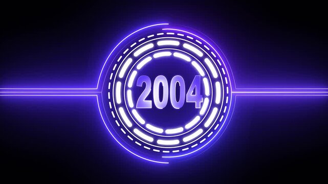 2004 text with screen effects of technological failures. Concept of counting years. Past year technology concept on black background.