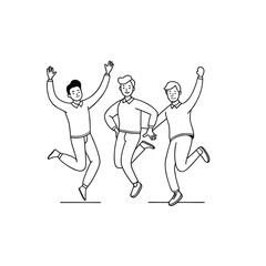 Jumping people, friendship, leisure set concept. Young jumping happy people, men and women, boys and girls, teenagers students together holding hands. Happiness and joy lifestyle. Simple flat vector
