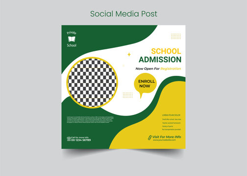 School admission social media post and back to school promotion web banner template