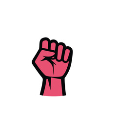 Vector of a clenched fist emerging from a vibrant red circle symbol