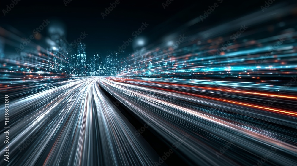 Poster dynamic digital data flow highway a futuristic visualization of network connections at night