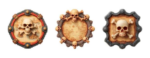 Decorative Skull Emblems on Transparent Background for Creative Use