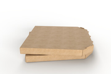 Realistic 3d pizza packaging mockup template. Empty delivery food carton cardboard kraft texture square box container isolated on background. For branding restaurant delivery, fast food lunch and ads