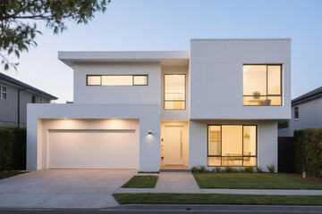 A contemporary home with a clean facade and soft natural lighting.