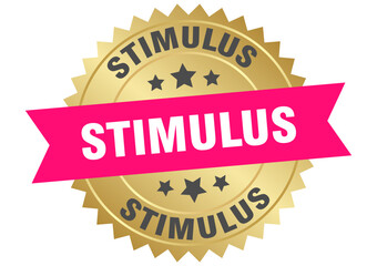 stimulus. stimulus round pink and gold label isolated on transparent background