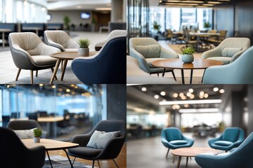 Modern, upscale office lounge areas arranged in a grid