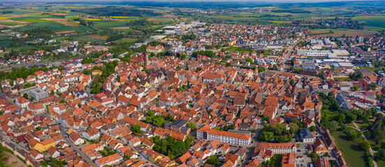  Aerial panoramic view around the old town of the city Weissenburg in Bayern  in Germany on a sunny...