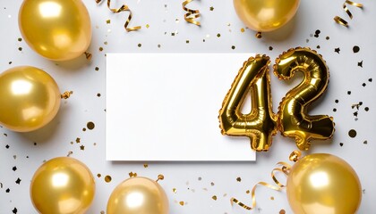 Blank paper with room for own message. Balloon number 42 for 42nd birthday or anniversary party