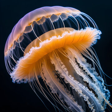 Peach blossom jellyfish (Craspedacusta sowerbii) macro close-up, a species of freshwater hydrozoan jellyfish native to the Yangtze river basin in China. This species have spread all around the world.