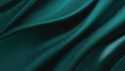 Green drapery silk fabric luxury background. Wavy abstract satin cloth vector texture pattern. Smooth shiny drape material curtain. Elegant velvet curve motion image realistic horizontal design.