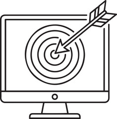 Bullseye Target on Monitor Icon ? Line Art Symbol for Digital Marketing, SEO Strategy & Online Advertising 