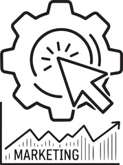 Marketing Automation Icon &ndash; Line Style Gear with Cursor Symbol for Digital Workflow & Optimization Tools