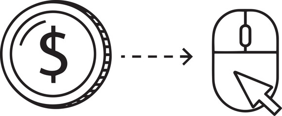  PPC Advertising Icon &ndash; Line Style Coin and Mouse Click Symbol for Pay-Per-Click & Digital Marketing