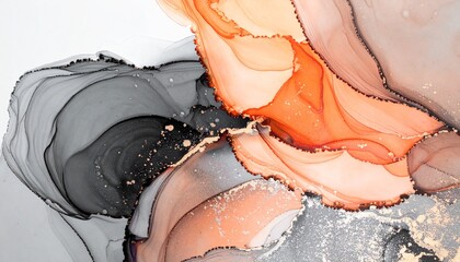 透明感のある秋カラーのアルコールインクアート