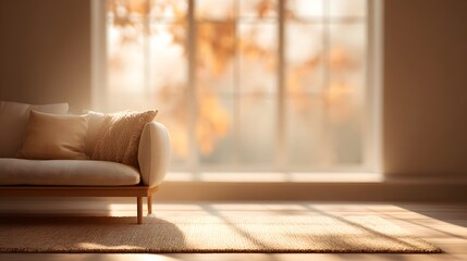 blurred image of a quiet therapist’s office with soft golden light spilling across a rug and sofa, evoking emotional healing