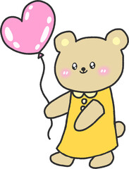 Bear Holding Pink Heart Balloon – Cute Hand Drawn Illustration for Children’s Designs