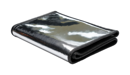 Reflective silver wallet with durable material and sleek design isolated on transparent background, png