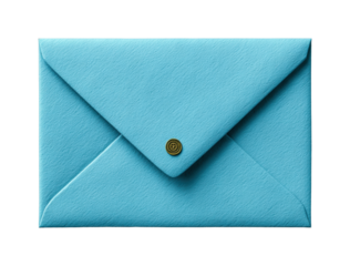 Elegant blue envelope with decorative seal isolated on transparent background, png