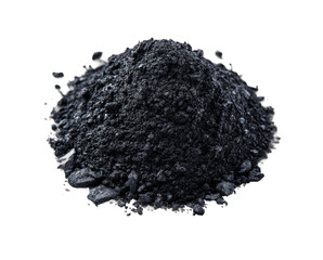 Pile of black graphite powder isolated on transparent background, png