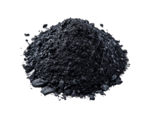 Pile of black graphite powder isolated on transparent background, png