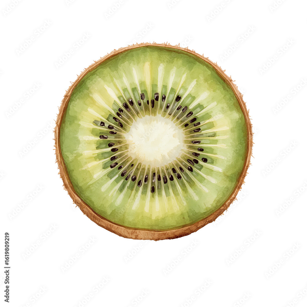 Poster delicate watercolor kiwi slice radiating freshness on an isolated transparent background showing