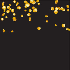 Money Background. Golden Vector Coins Rain. Flying 3d Cash for Casino Business  Banner. Cash Back Illustration. Win in a Lottery Concept Design. Cashback Explosion. Sale Discount Background. 