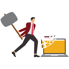 Frustrated Employee Breaking Computer in Anger