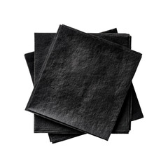 Elegant stacked black paper napkins on dark background for sophisticated events isolated on transparent background, png