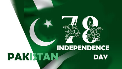 78th Pakistan Independence Day Celebration | 14 august |2025 | Green Background with Flag, Ribbons, balloons, and Confetti for National Holiday Greetings, Social Media, and Events Copy space.