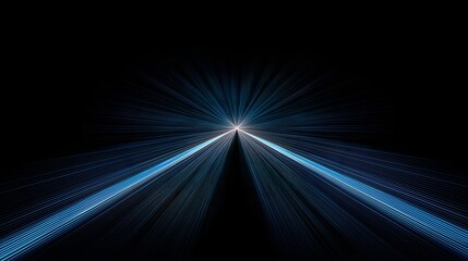 Abstract digital rays of light converging into central point over dark background evoking speed and data flow