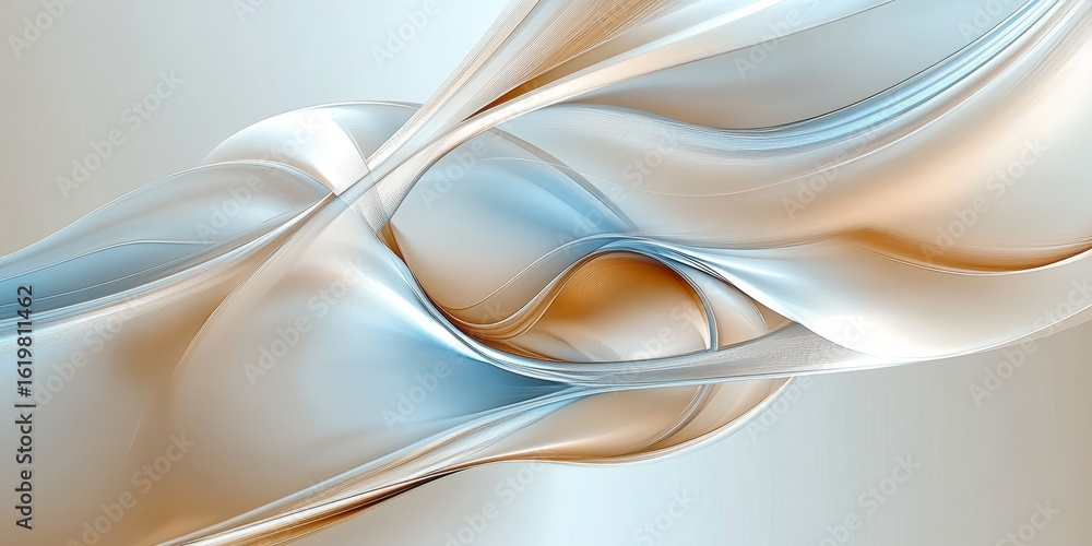 Poster ethereal fractal waves creating mesmerizing patterns in light blues, beiges and soft silver tones
