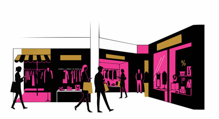 People shopping inside store with vivid visual contrast 