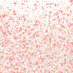 Pink Flower Blossom Petals Background. Cherry Leaves Falling Isolated on White. Japanese Rose and Peach Petals Wind. Vector Frame for Mother Day Card. Light Floral Pattern Design. Soft Valentine’s 