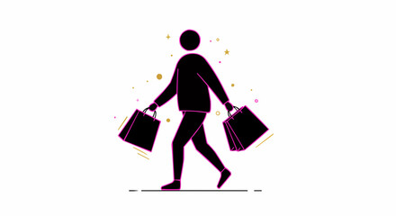 Silhouette of a person walking with shopping bags.
