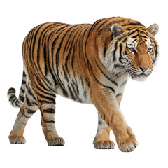 Obraz premium Isolated Tiger Walking on Transparent Background for Creative Use