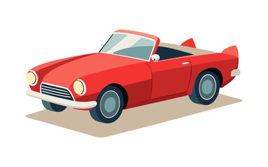 Convertible Classic Car Vector Illustration with Clean Shadows – Retro Vintage Style Automotive Design for Posters, Stickers, and T-Shirts