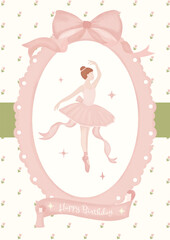 Happy birthday card pink ballerina watercolor coquette